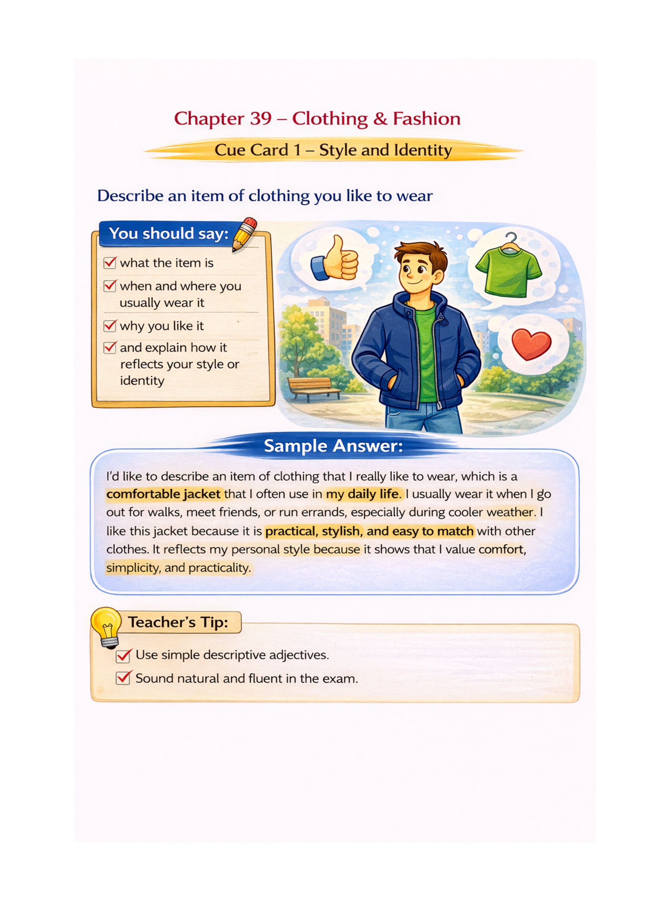 Sample page from the IELTS Speaking Workbook: Style and identity