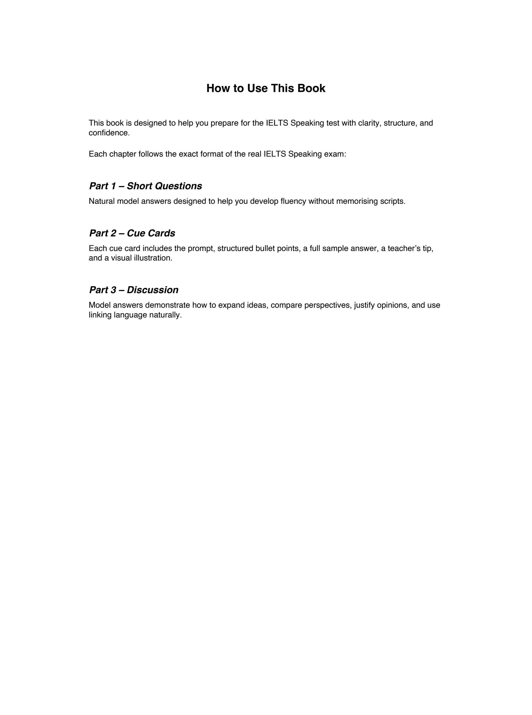 Sample page from the IELTS Speaking Workbook: How to use this book