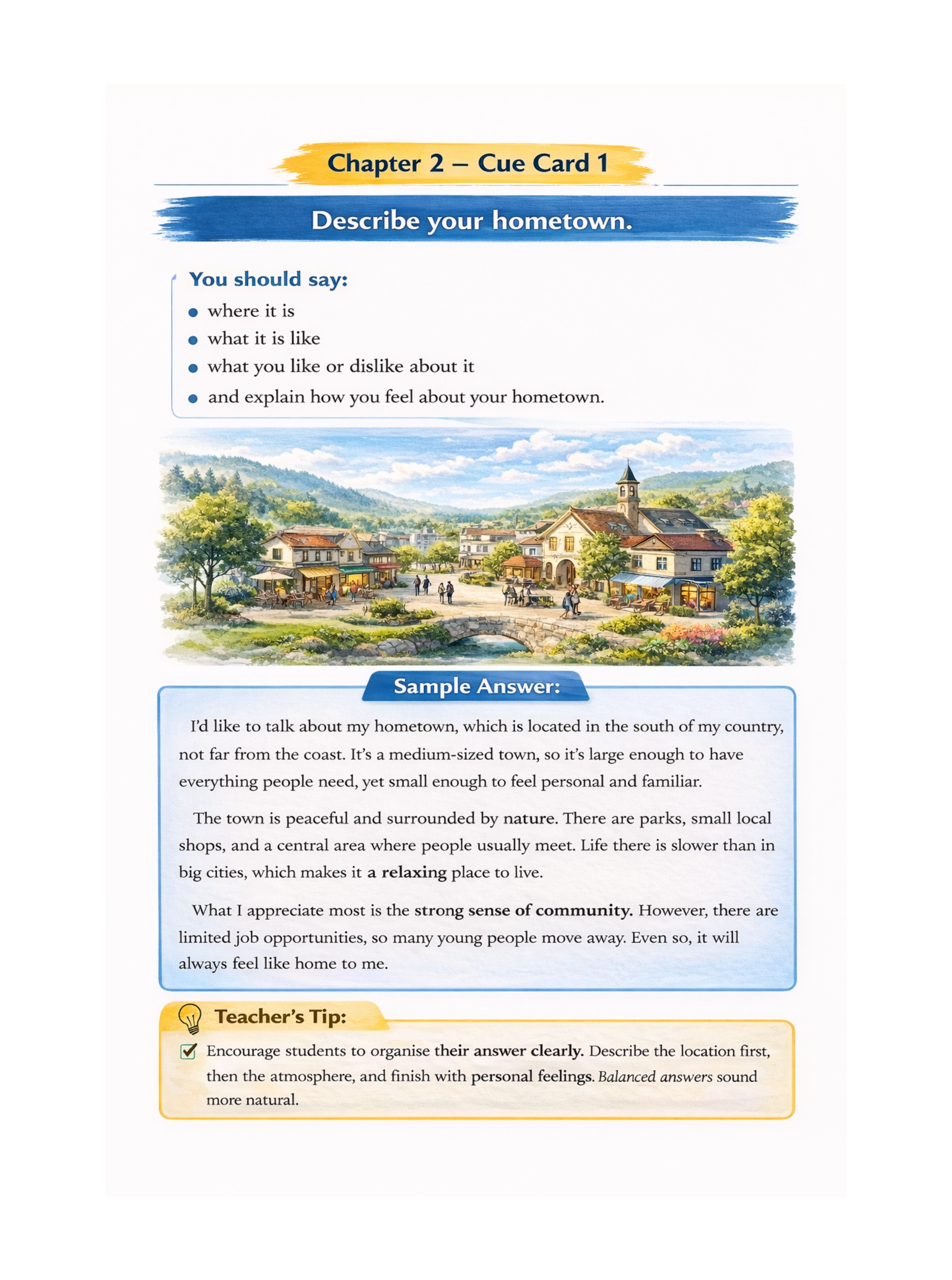 Sample page from the IELTS Speaking Workbook: Describe your hometown