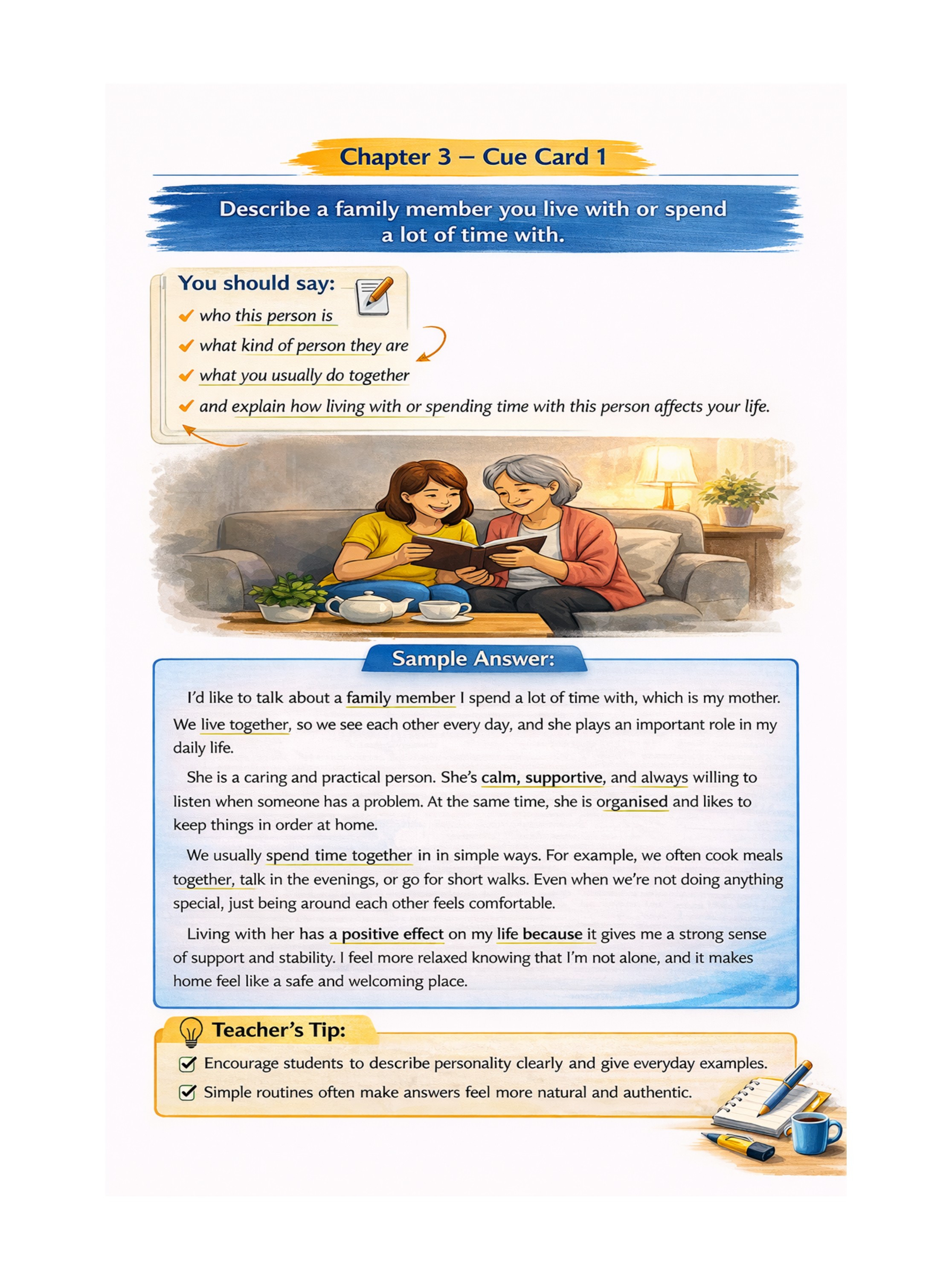 Sample page from the IELTS Speaking Workbook: Describe a family member